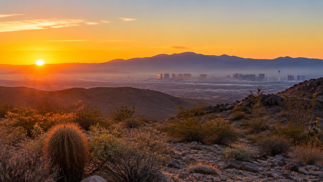 Nascer do sol no deserto sobre a cidade de Las Vegas – melhor época para visitar Las Vegas