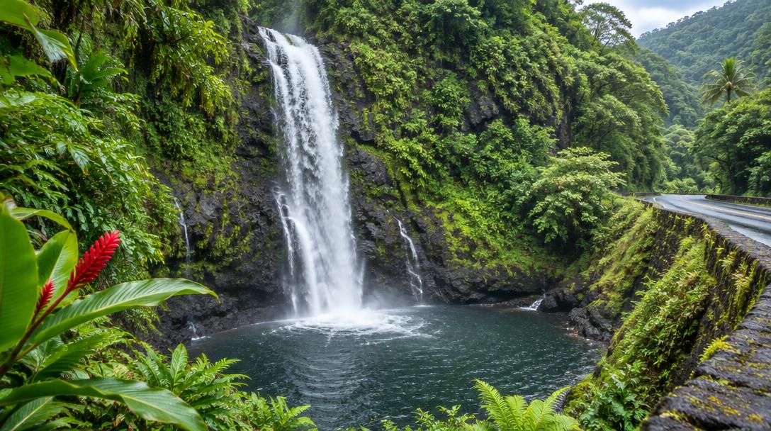 Cachoeira na floresta tropical da Road to Hana, em Maui