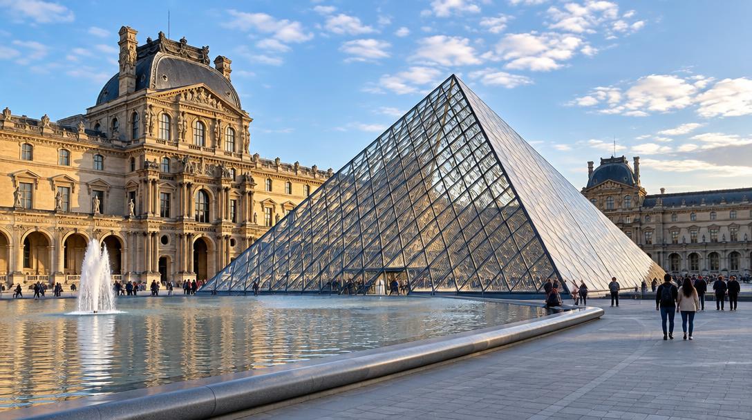 Pirâmide de vidro do Museu do Louvre, em Paris