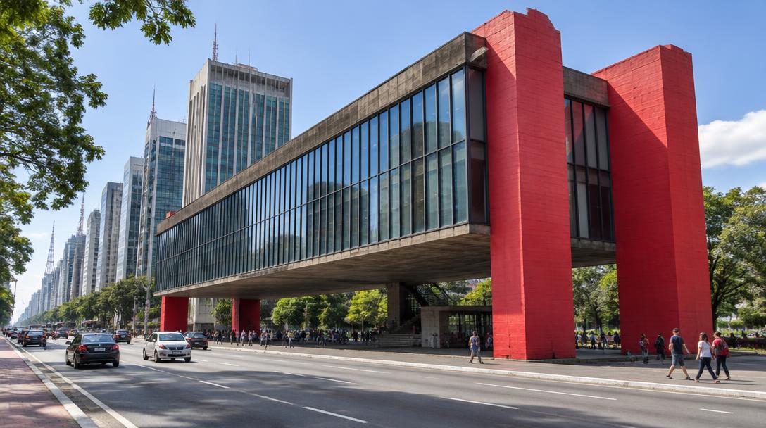 MASP, com seus pilares vermelhos, na Avenida Paulista, em São Paulo
